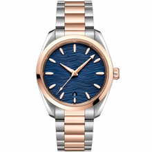 Relógio de metal em dois tons com mostrador azul, 38 mm