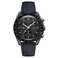 Black chronograph watch with black leather strap product photo