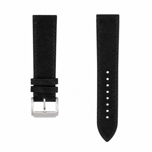 Black suede leather watch strap with silver buckle 20mm