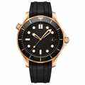Sport dive watch with black dial and black rubber strap, 42mm case size