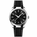 Casual watch with black dial and black textured leather-style strap
