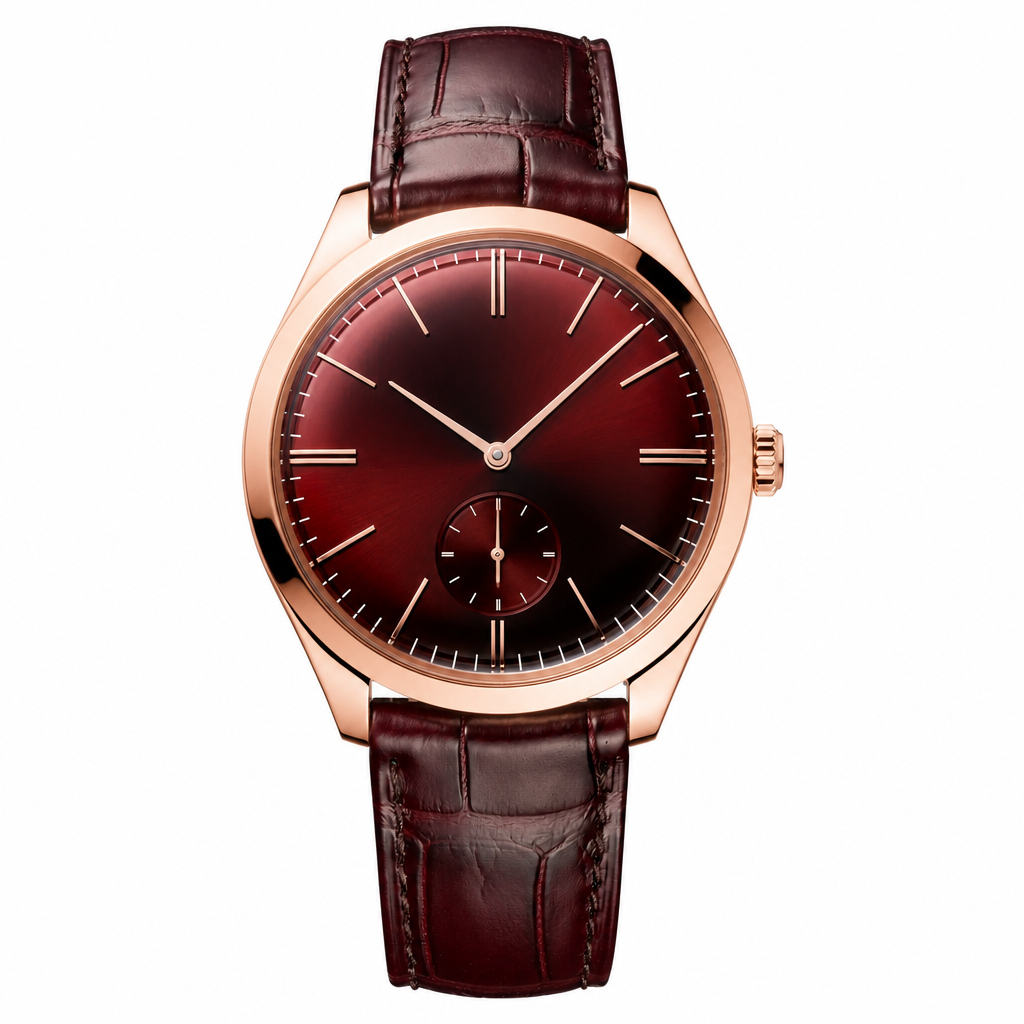 Rose Gold Tone Dress Watch with Brown Leather Strap 40mm product photo