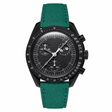 Relógio cronógrafo esportivo com pulseira de couro verde
