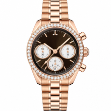 Relógio cronógrafo de 38 mm com caixa e pulseira em tom de ouro rosa