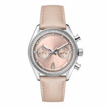 Relógio cronógrafo feminino de elegante com pulseira de couro bege