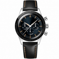 Chronograph watch with black leather strap and dark dial 40mm