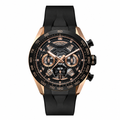 Sport chronograph watch with rose gold tone case and black rubber strap