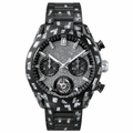 Luxury black ceramic sport chronograph watch with clear gem decorations