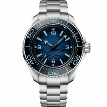 Relógio de aço inoxidável estilo mergulho com mostrador azul, 46 mm