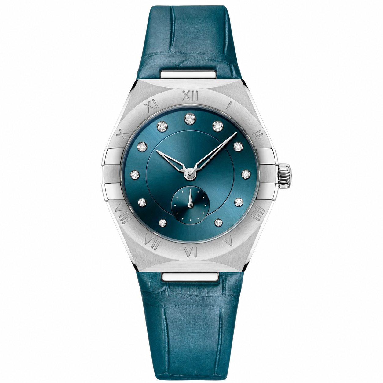 Ladies Small Seconds Watch Teal Leather 34mm product photo
