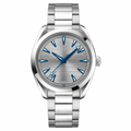 Silver dial stainless steel watch with blue markers and 41mm case size