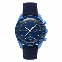 Relógio cronógrafo azul com pulseira de camurça