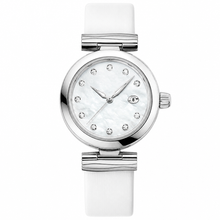 Relógio feminino de vestir com mostrador branco e caixa prateada de 34 mm