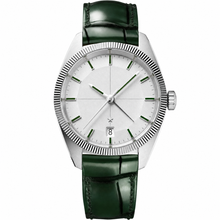 Relógio social com calendário, couro branco e verde, 41 mm