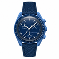 Blue chronograph watch with textured leather strap