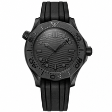 Relógio preto estilo mergulhador com pulseira de borracha, 44 mm