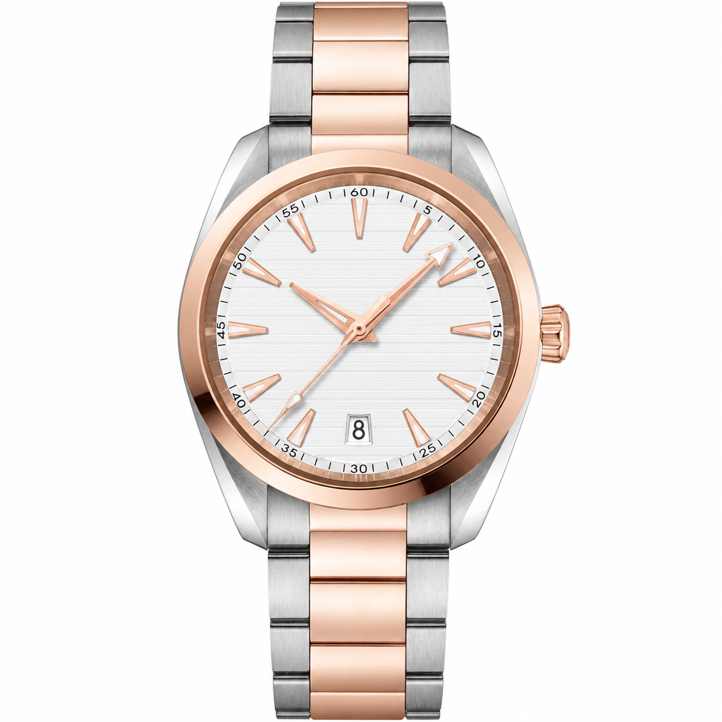 Two-tone metal dress watch 38mm with white dial and date display
