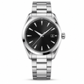 classic 38mm stainless steel watch with black dial and metal bracelet