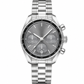 38mm sport chronograph watch with gray dial and silver metal bracelet
