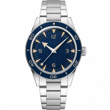 Relógio de aço inoxidável com mostrador azul, 41 mm