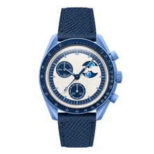 Relógio cronógrafo com pulseira de couro azul
