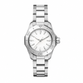 Silver metal wristwatch with white dial and numeric bezel