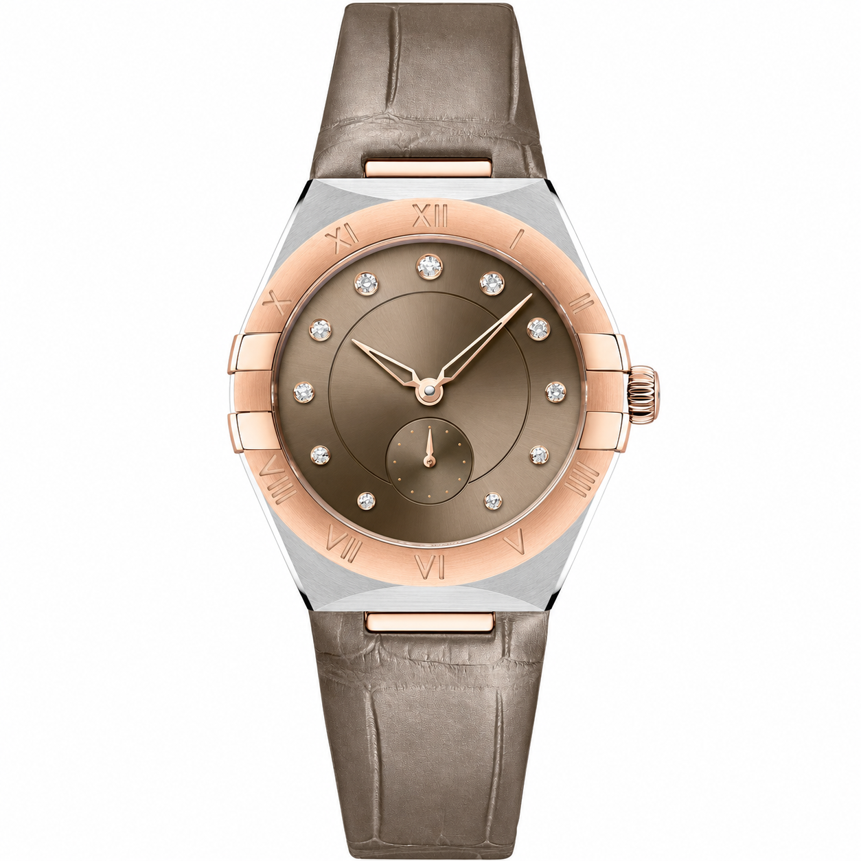 Ladies Small Seconds Watch Taupe Rose Gold Leather 34mm product photo