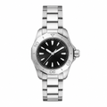 Sport watch with black dial and stainless steel bracelet on white background