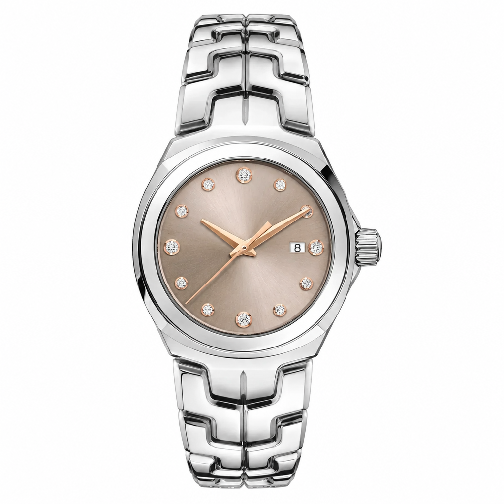 Women's dress watch with taupe dial and silver-tone metal bracelet