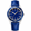 Blue dial watch with blue leather strap and silver case, 41mm size