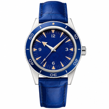 Relógio com pulseira de couro azul, 41 mm