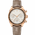 38mm chronograph watch with rose gold case and brown leather strap