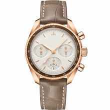 Relógio cronógrafo com caixa em ouro rosa e pulseira de couro marrom, 38 mm