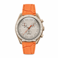 Chronograph watch with beige case and orange embossed leather strap product photo