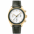 38mm sport chronograph watch with gold-tone case, white dial, and dark green leather strap