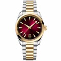 Two-tone metal dress watch with 38mm case and red dial