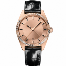 Relógio social com calendário, em ouro rosa e couro preto, 41 mm