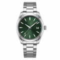 Classic unisex stainless steel watch with green dial and date display