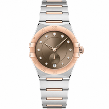 Relógio feminino com ponteiro de segundos, cor taupe, em aço bicolor, 34 mm