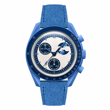 Relógio Blue Moonphase com pulseira de camurça