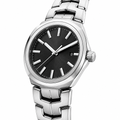 Men's dress watch with black dial and silver metal bracelet