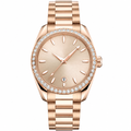 38mm dress watch with champagne dial and rose gold metal bracelet on white background