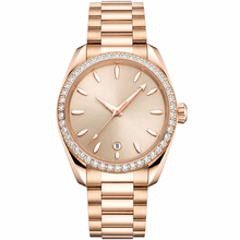 Relógio social de 38 mm com mostrador champanhe e pulseira em ouro rosa