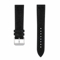 Black suede leather watch strap with silver buckle, 21mm width