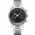 Chronograph watch with black dial and silver stainless steel bracelet