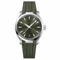 Casual watch with green dial and rubber strap, stainless steel case