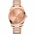 Rose gold dress watch 38mm with metal bracelet on white background