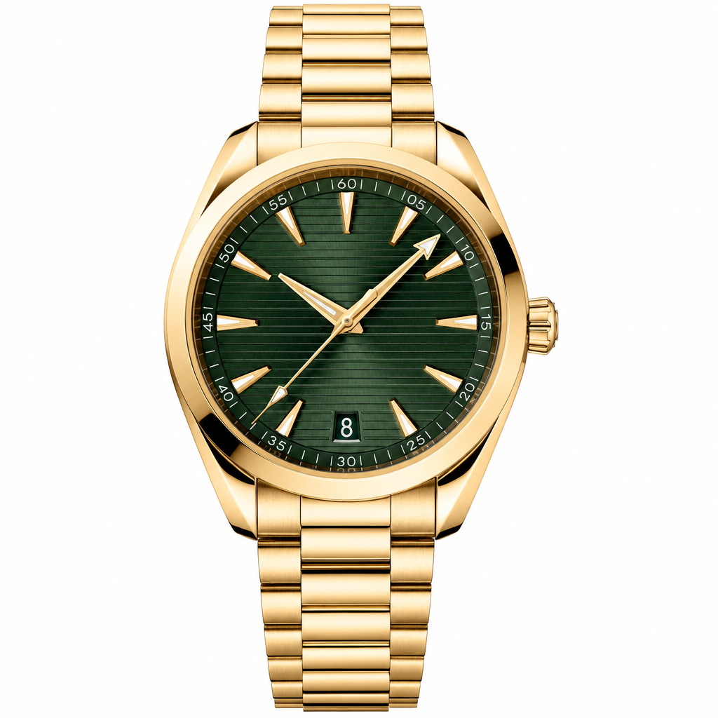 Classic watch with green dial and gold-tone metal bracelet, 41mm