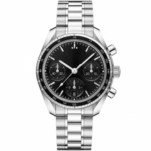 Relógio cronógrafo com mostrador preto, 38 mm