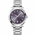 Casual dress watch with purple dial and stainless steel bracelet, 38mm case